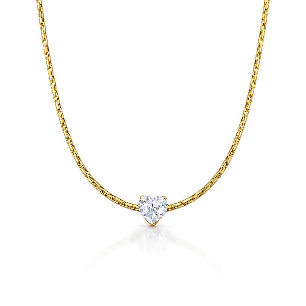 Anti Tarnish Chain Pendant (Heart Shape Crystal)
