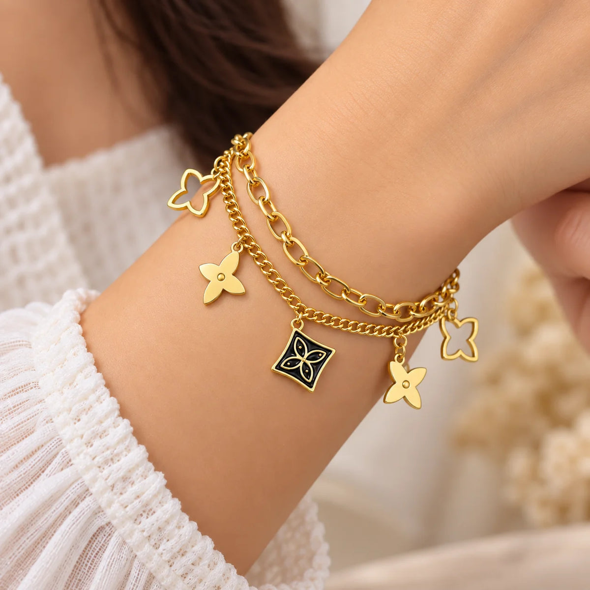 2 layer butterfly & Floral Charm Bracelet