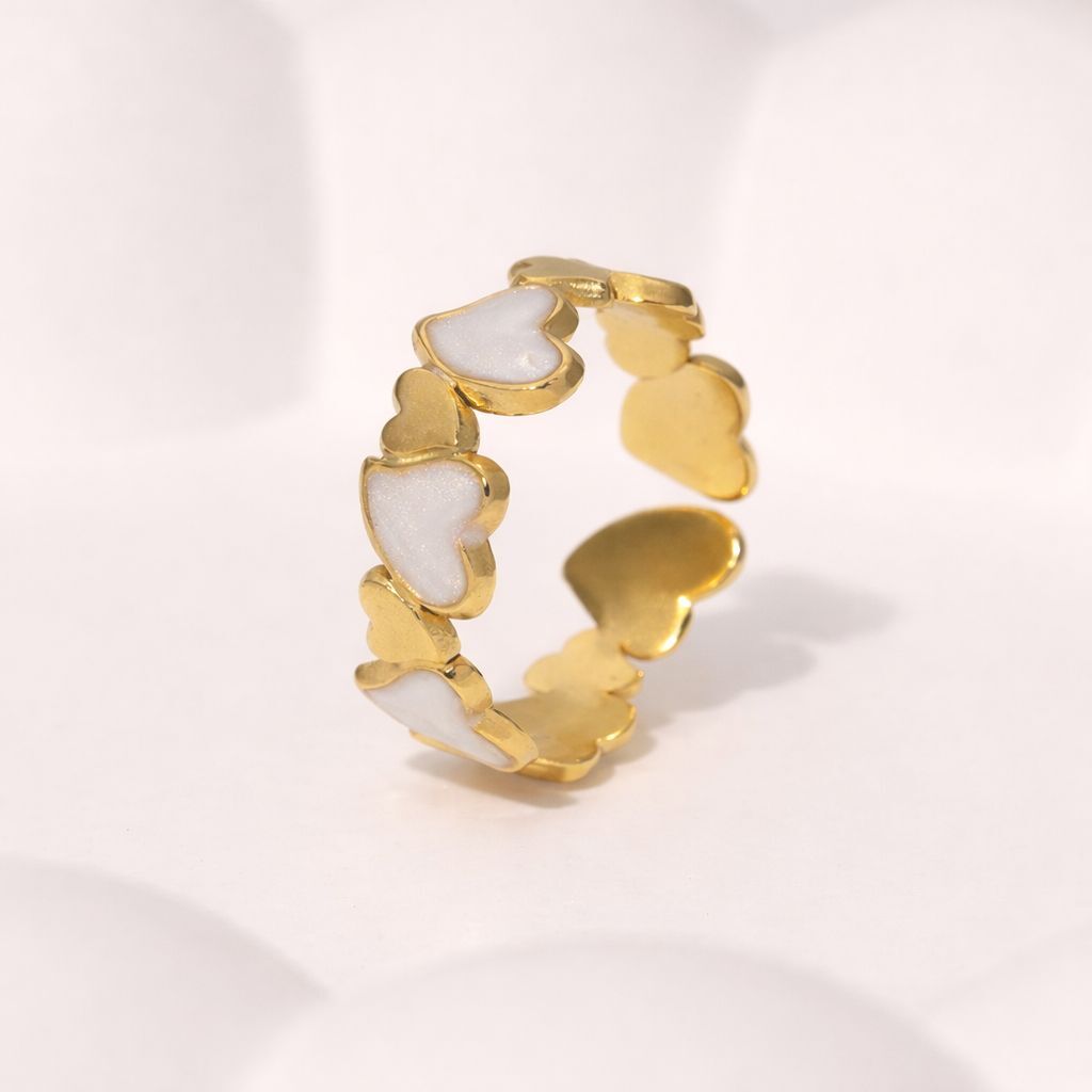Adjustable White Heart Ring