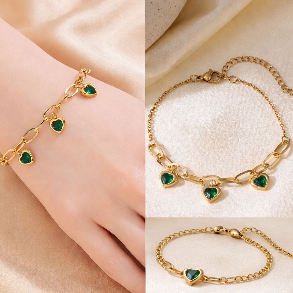 Anti Tarnish Stainless Steel Heart Charm Bracelet