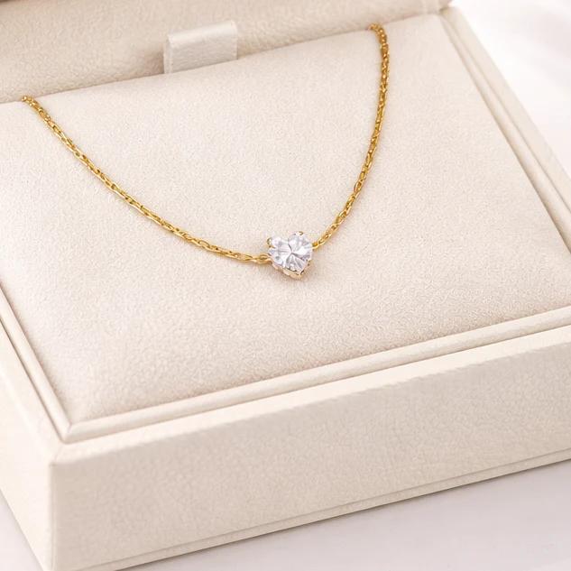 Anti Tarnish Chain Pendant (Heart Shape Crystal)