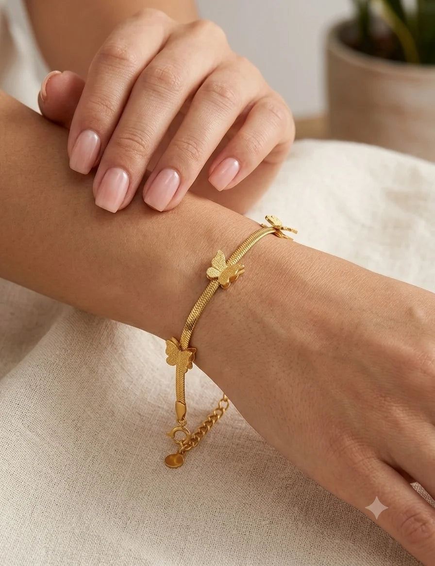 Golden Butterfly Charm Snake Chain Bracelet