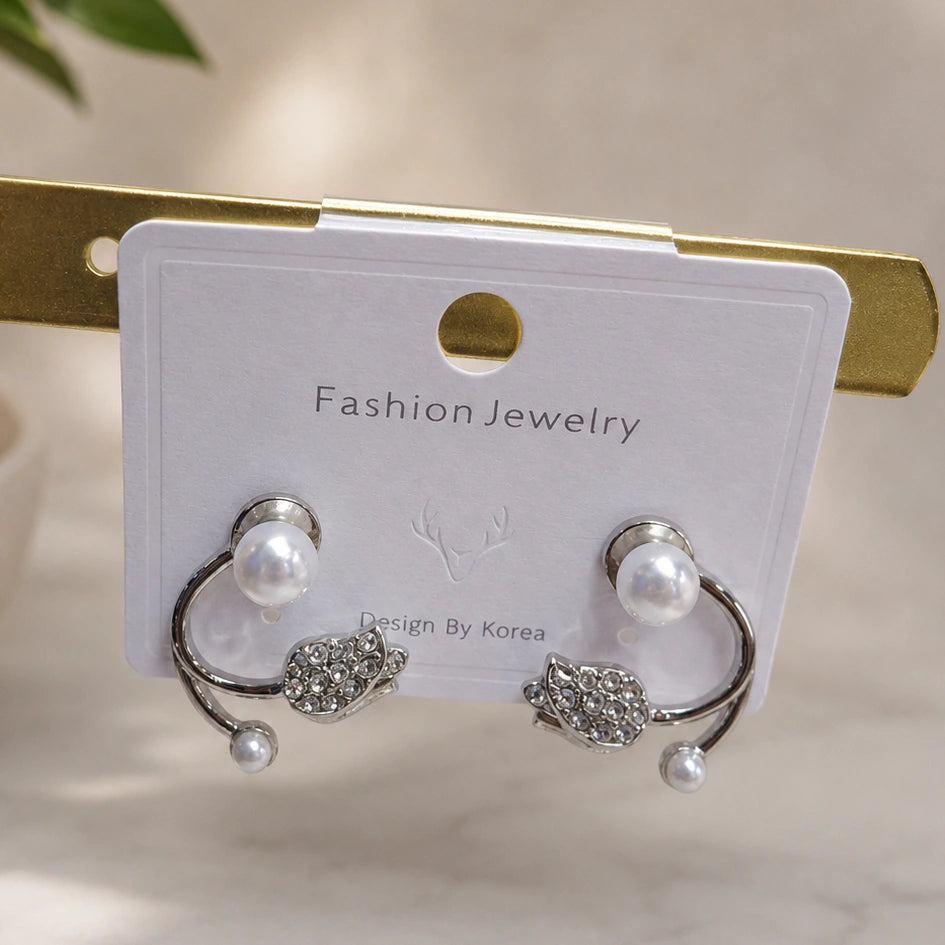 Pearl Crystal Leaf Earring