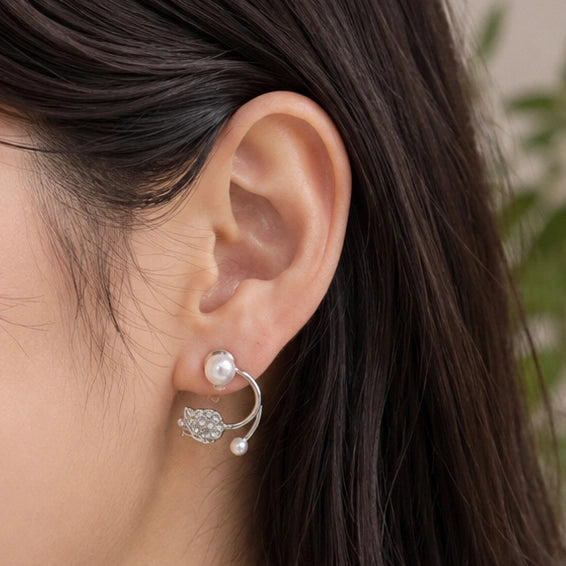 Pearl Crystal Leaf Earring