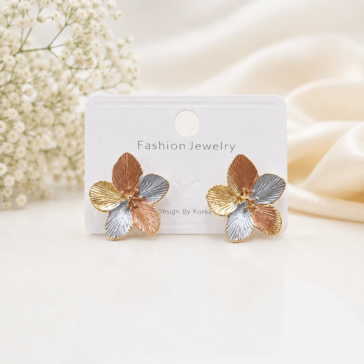 Tri-Tone Textured Floral Earring