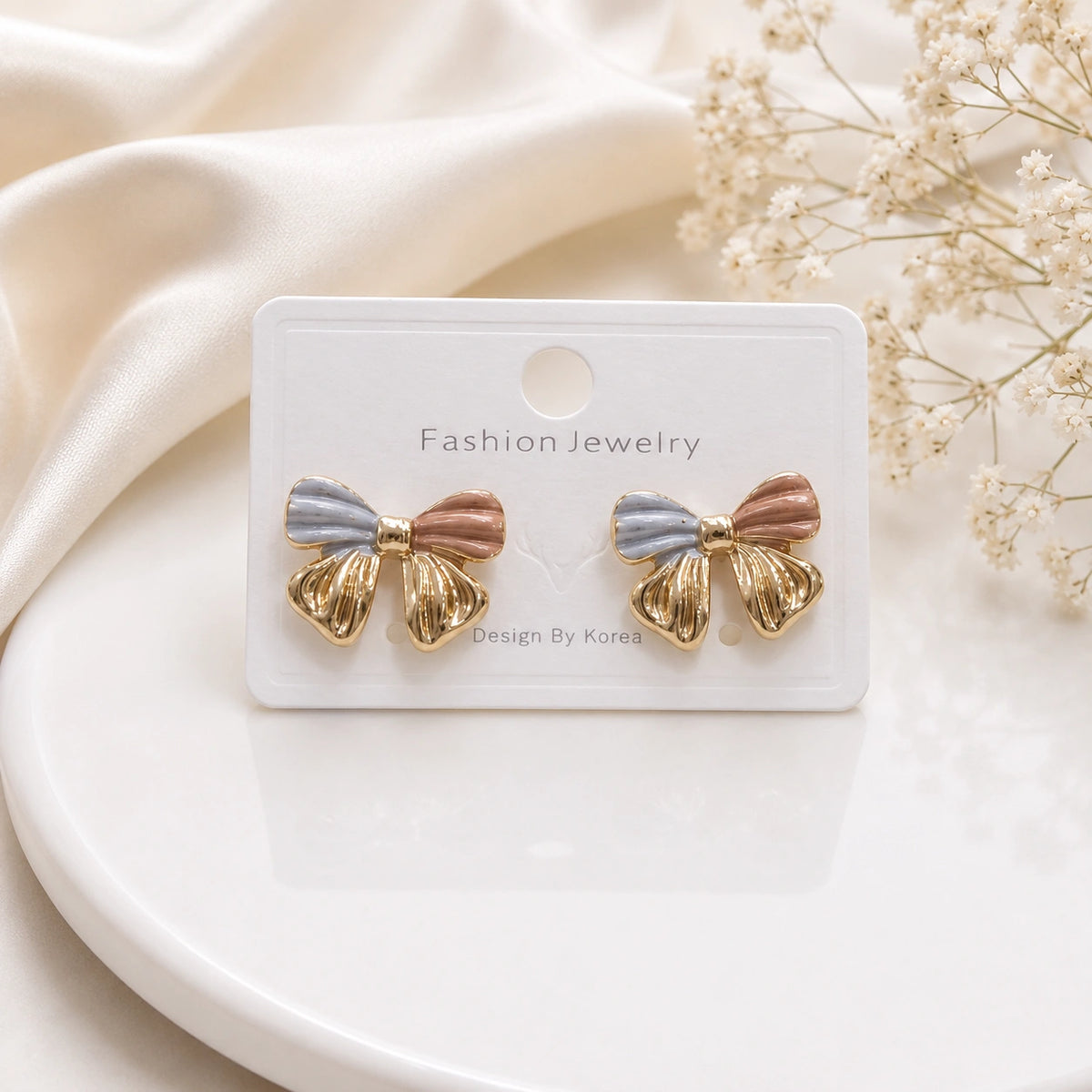 Tri Tone Bow Stud