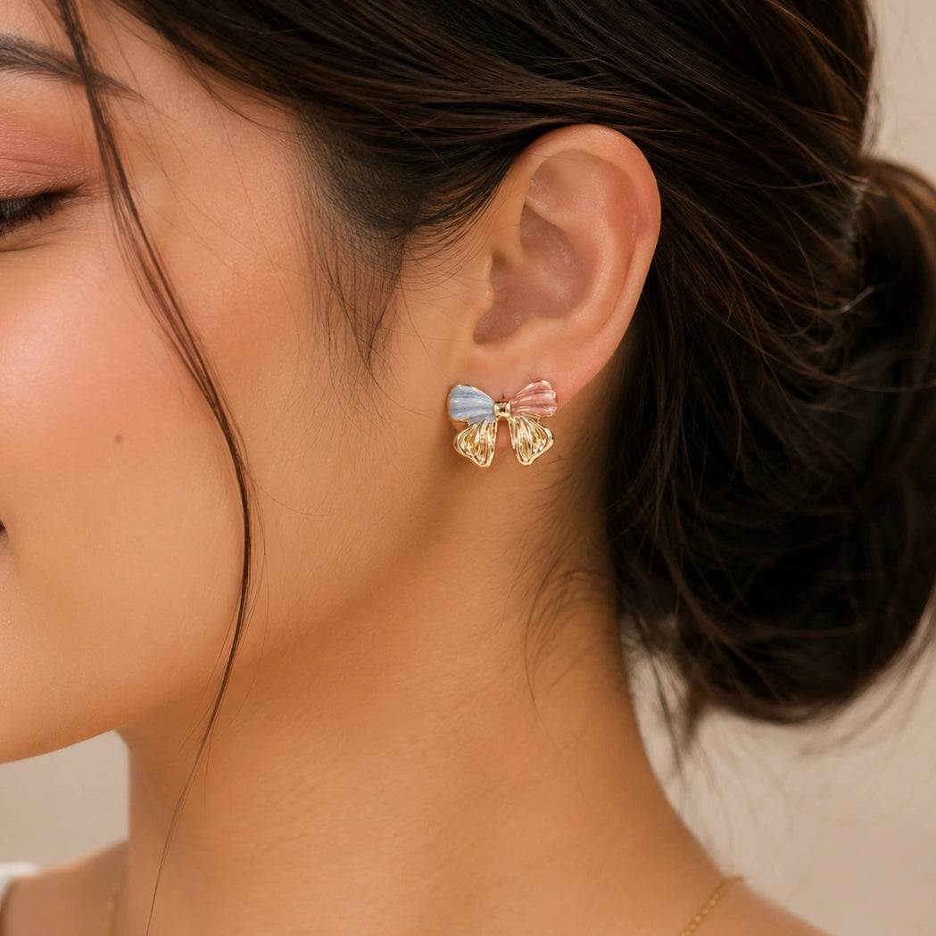 Tri Tone Bow Stud