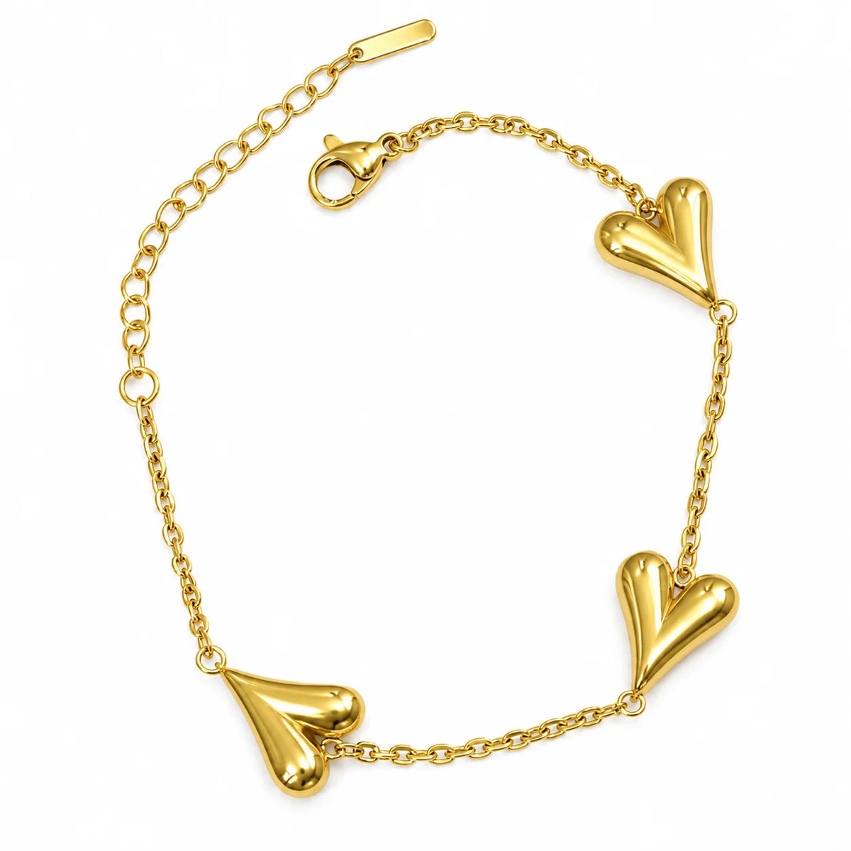 Triple Heart Charm Gold Bracelet