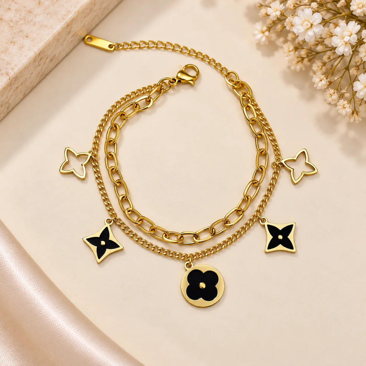 Two-Layer Black Charm Bracelet