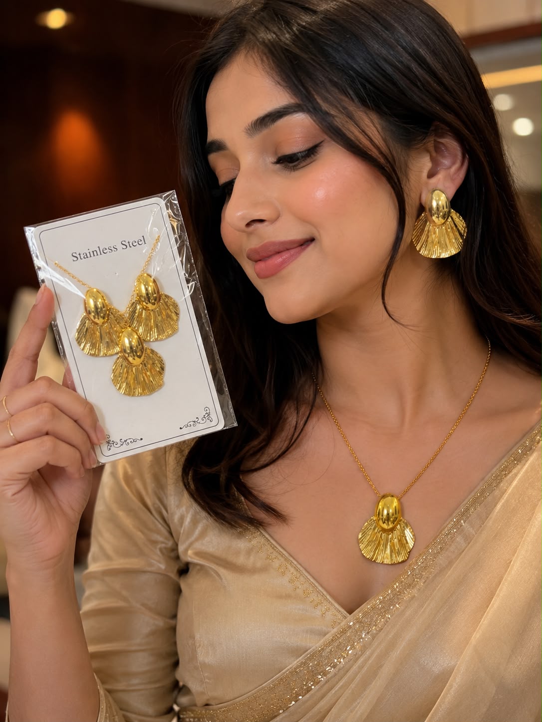 Anti Tarnish Golden Wave Charm Set