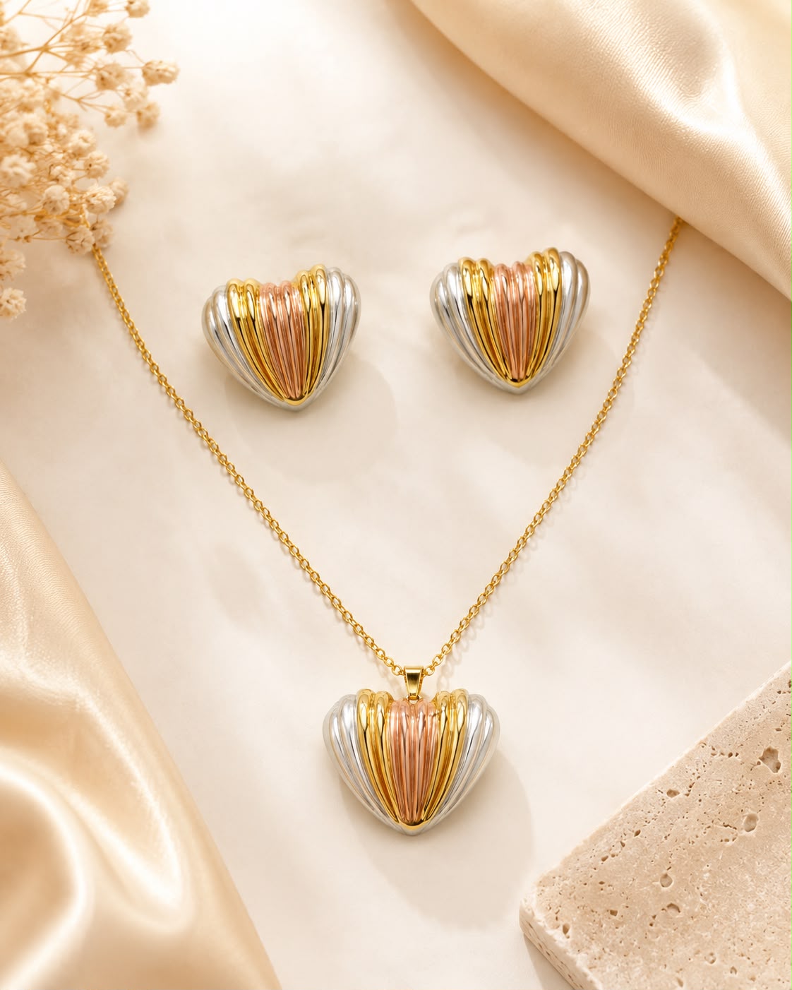 Anti Tarnish Trinity Heart Set