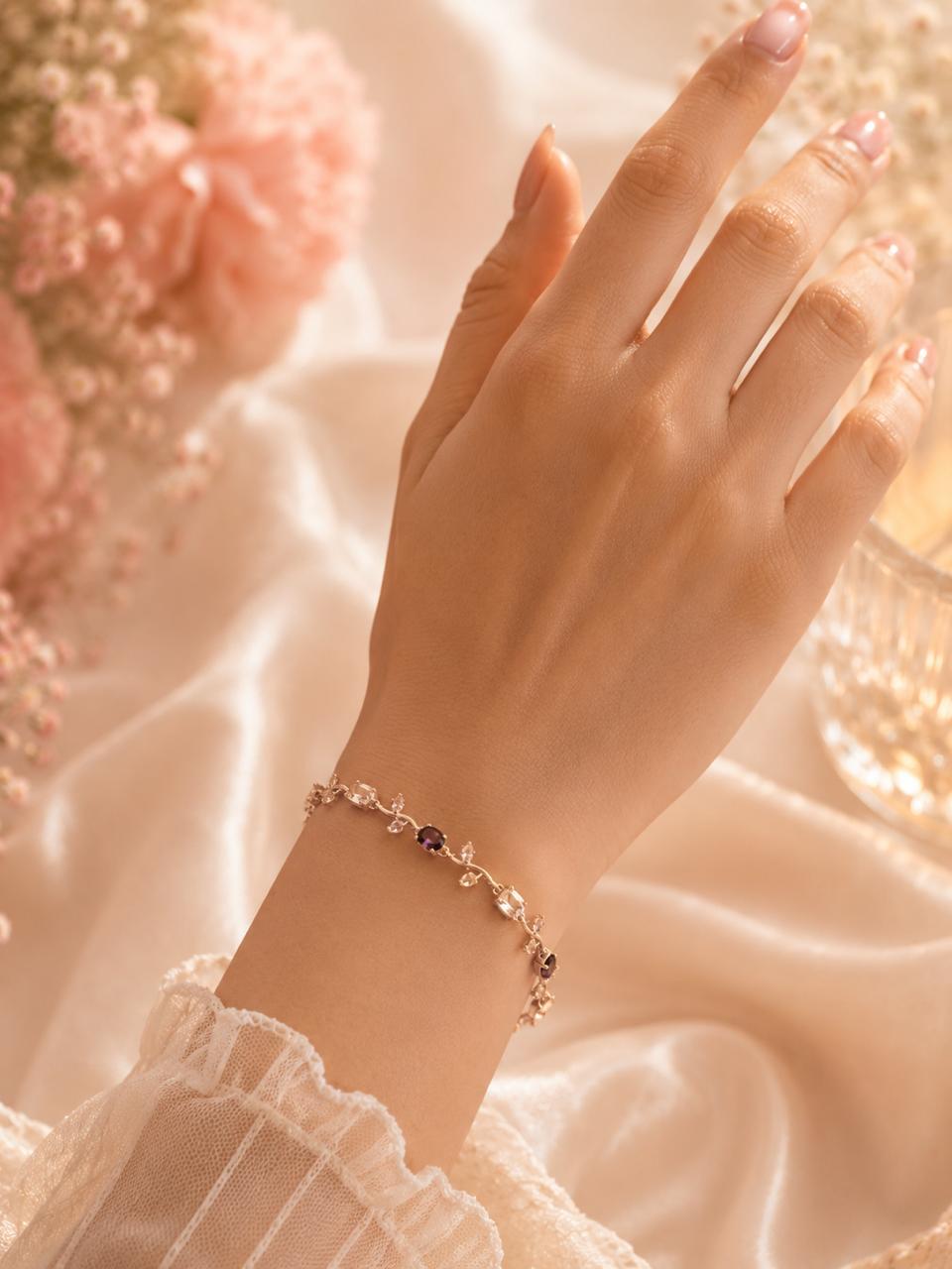 White-Maroon Anti Tarnish Tulip Bracelet