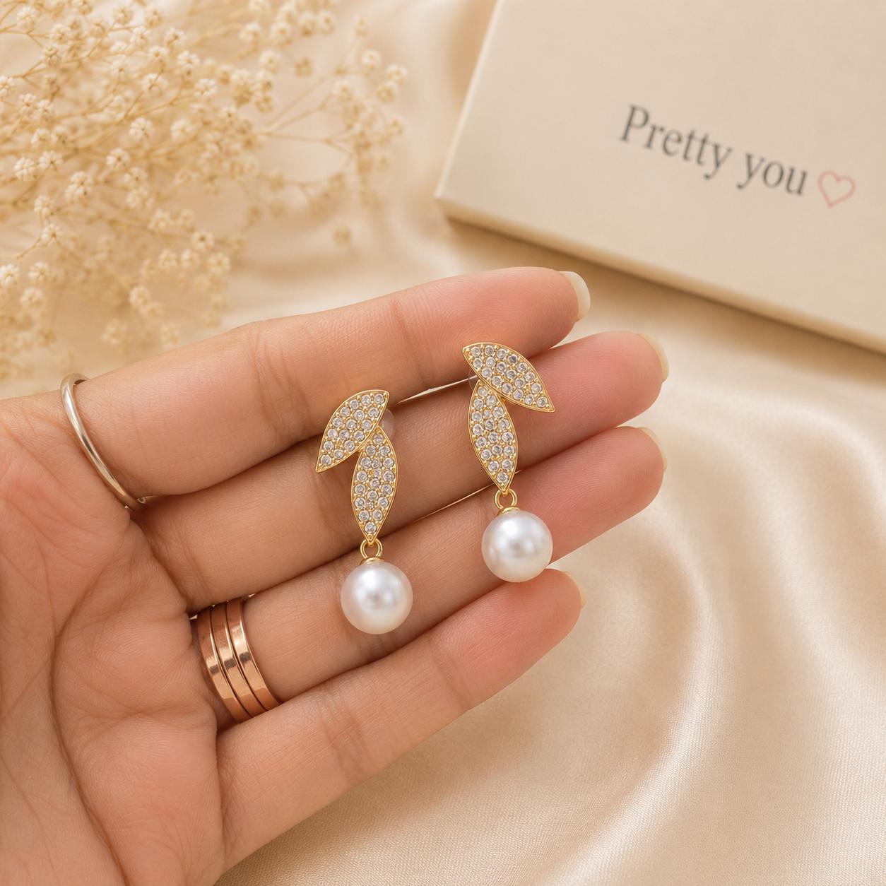 Aurora Leaf Pearl Earrings