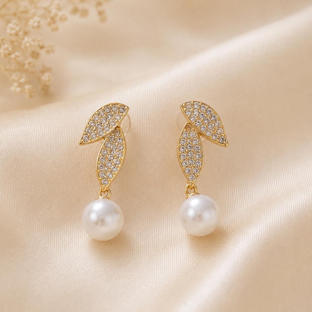 Aurora Leaf Pearl Earrings