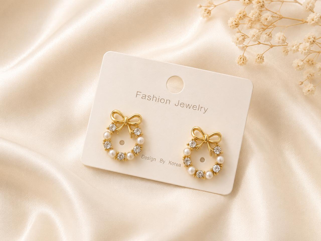 Pearl Ribbon Wreath Studs