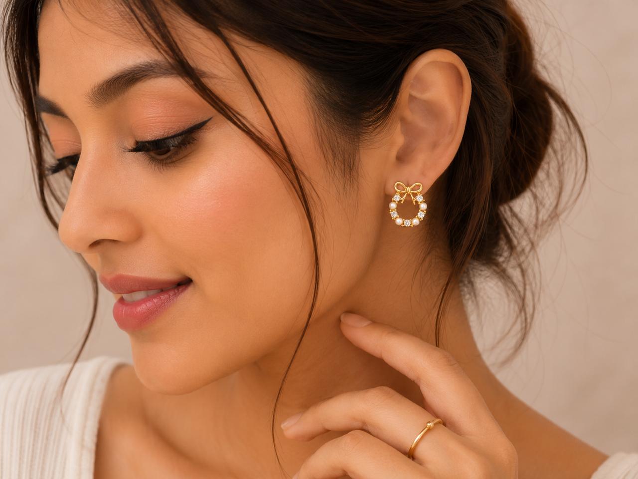 Pearl Ribbon Wreath Studs