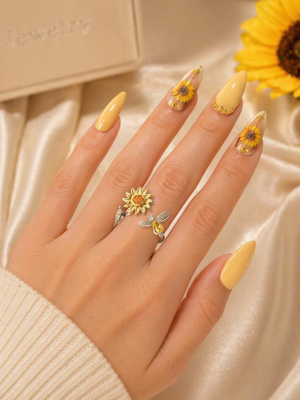 Sunflower Adjustable Ring-Silver