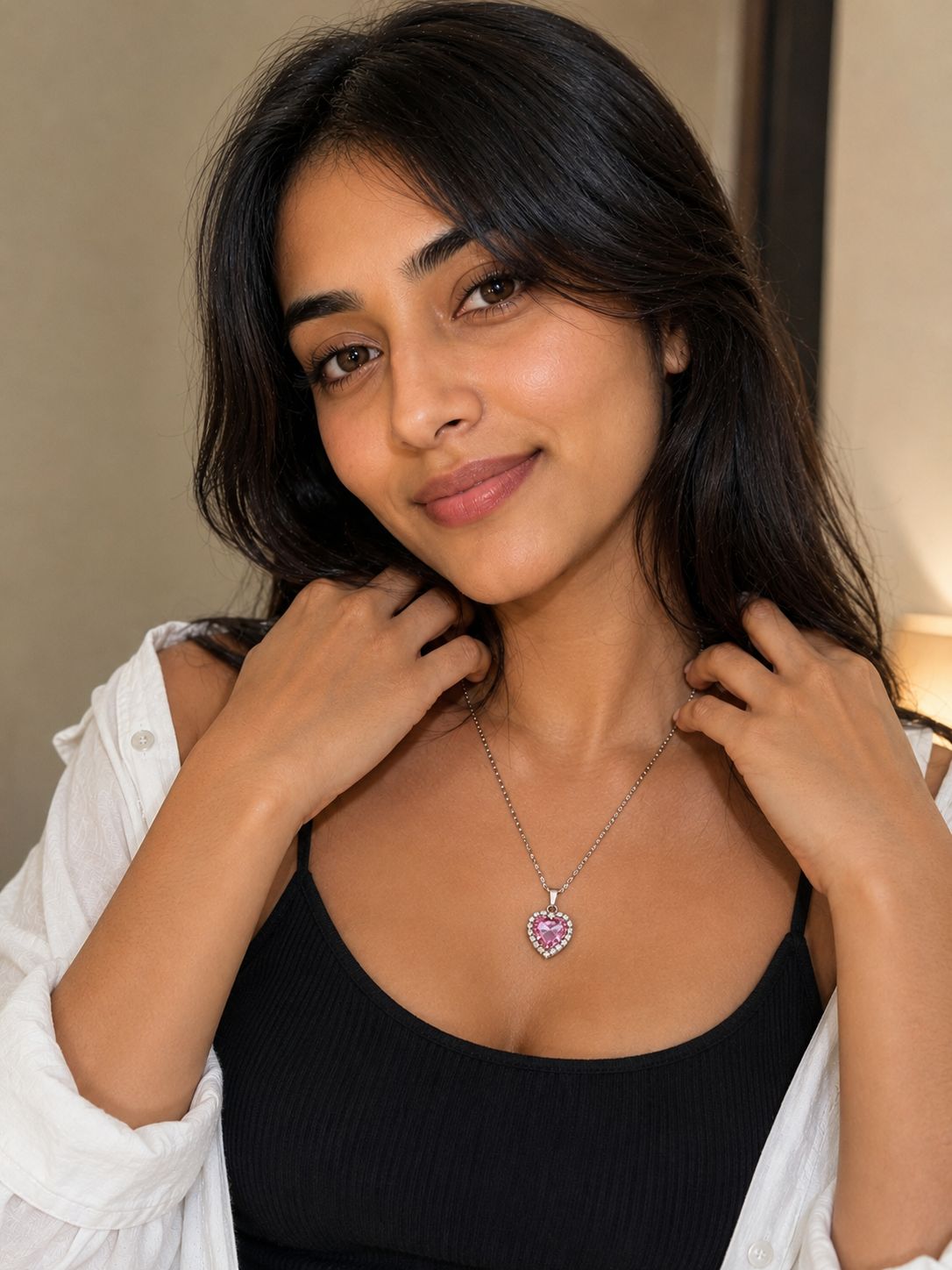Pink heart locket chain
