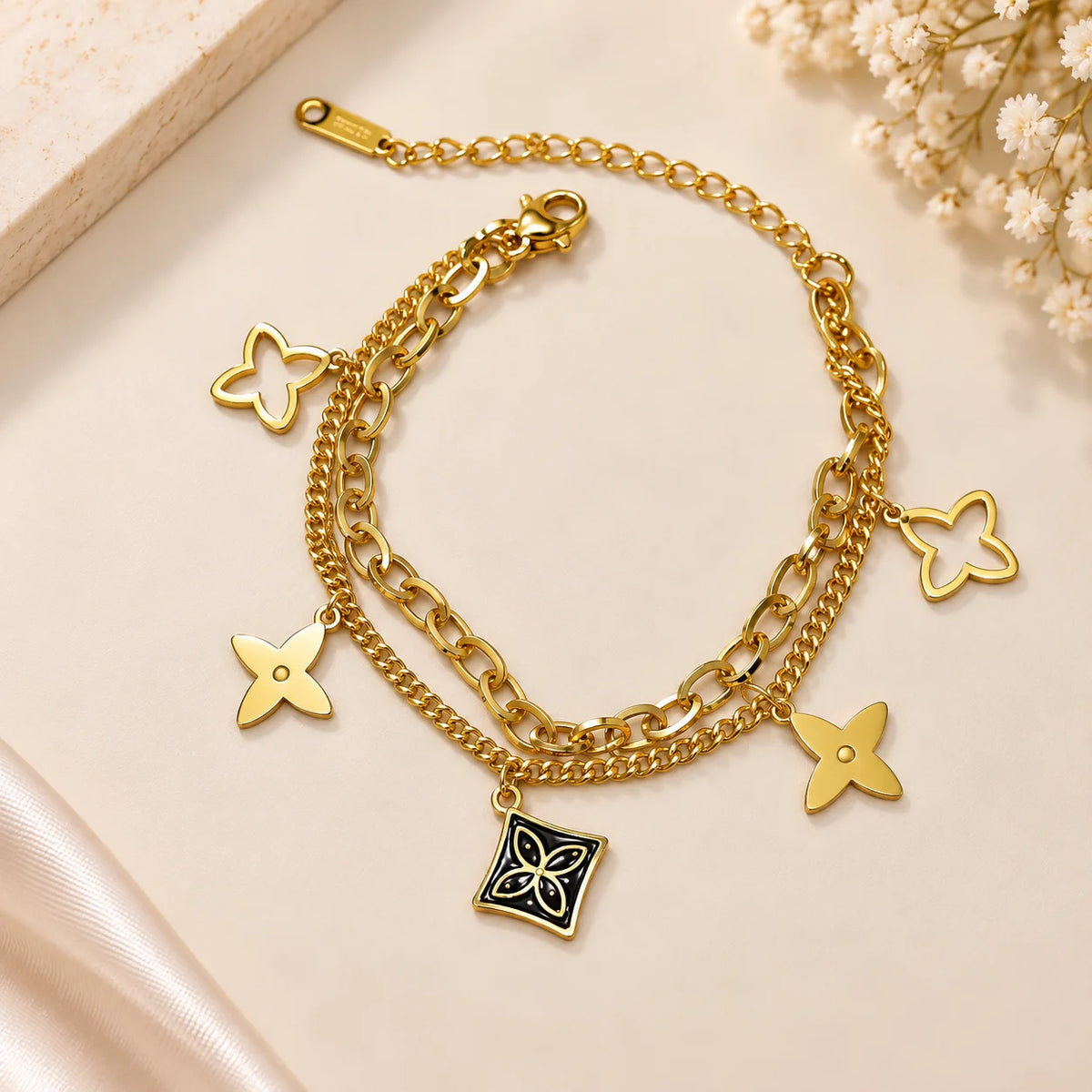 2 layer butterfly & Floral Charm Bracelet