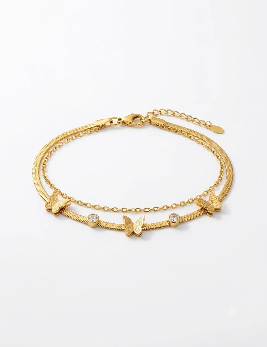 Golden Butterfly Charm Double Layer Bracelet