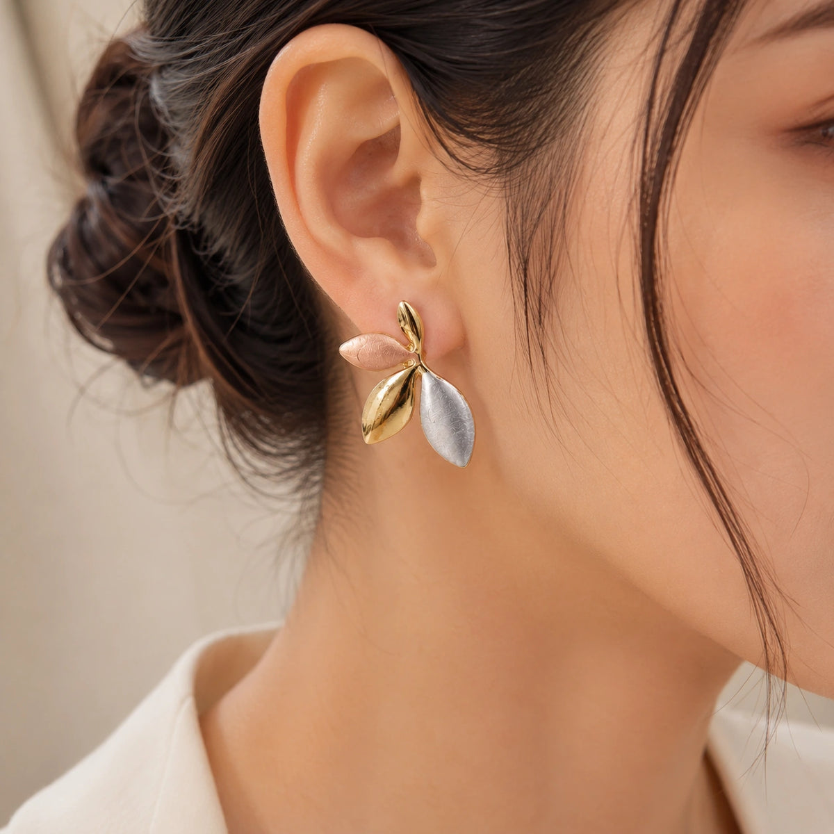 Tri colour leaf earring