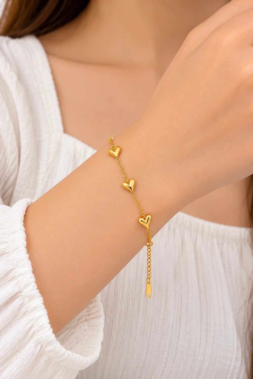 Triple Heart Charm Gold Bracelet