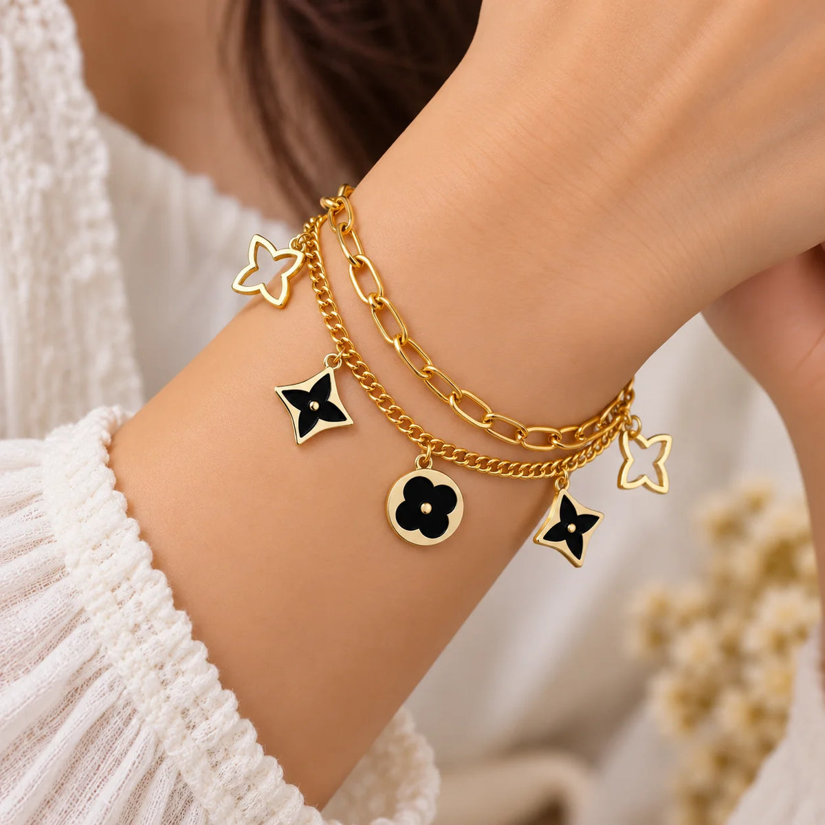 Two-Layer Black Charm Bracelet