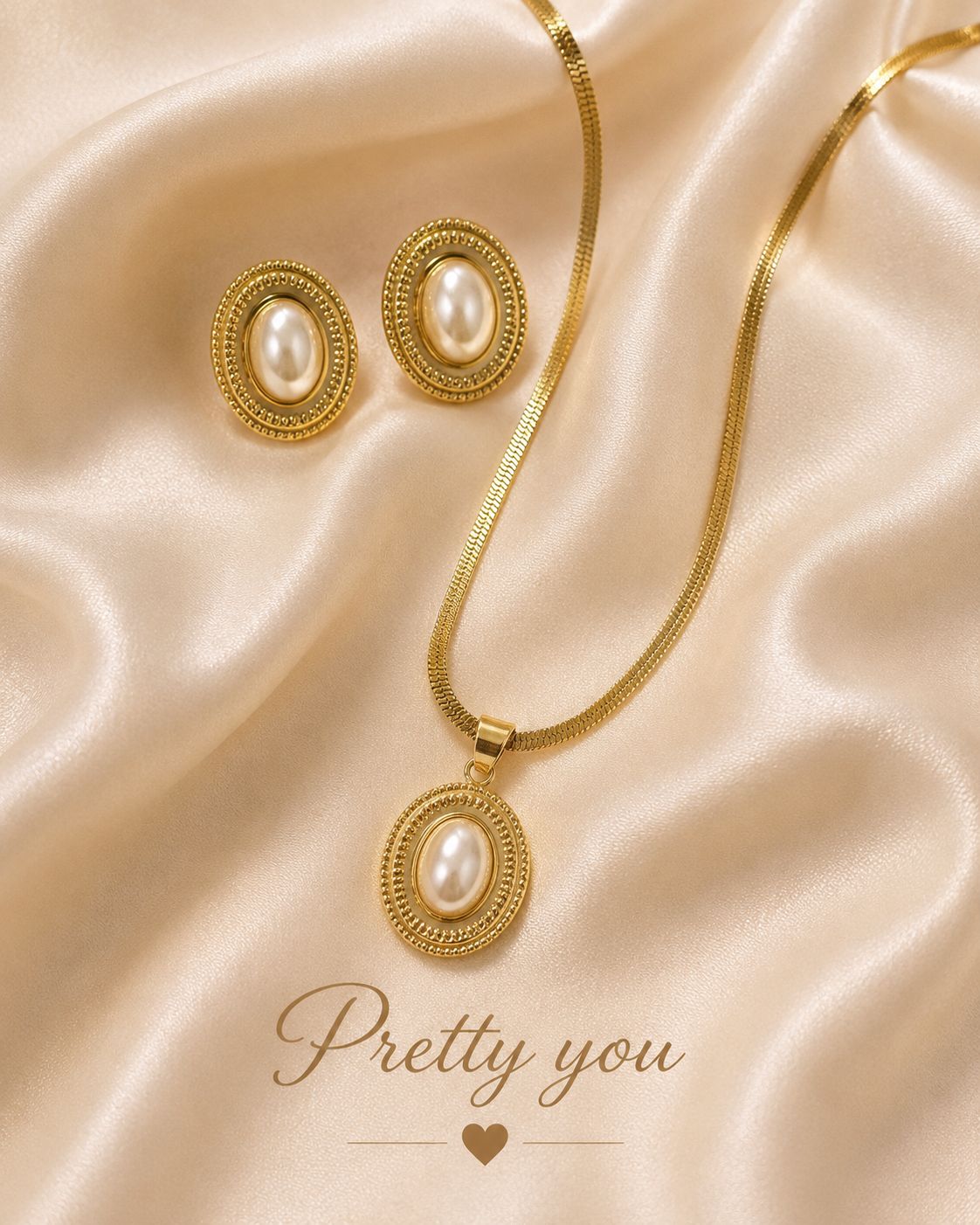 Oval pearl Earring with necklace combo set.