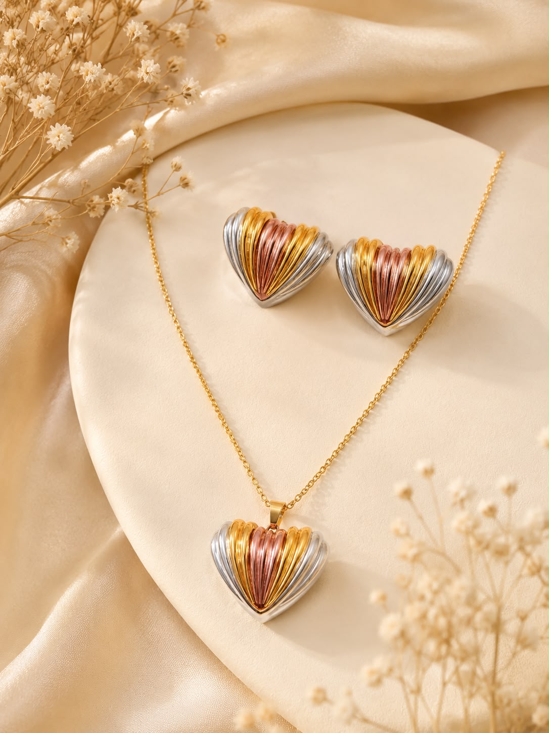 Anti Tarnish Trinity Heart Set