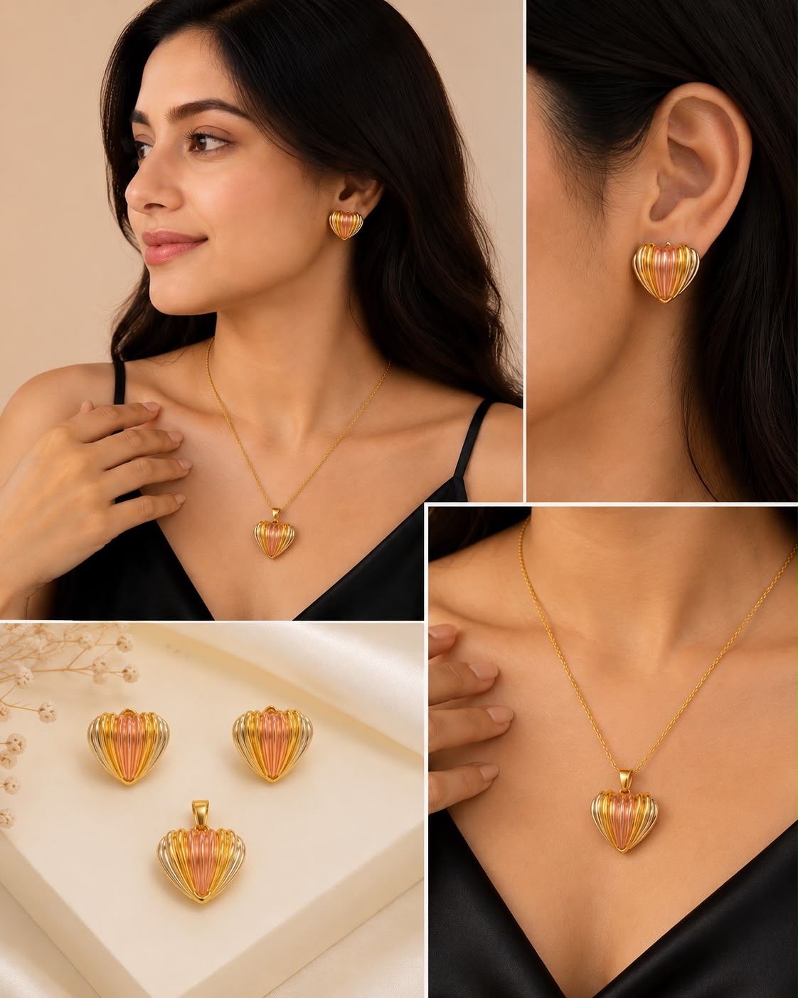 Anti Tarnish Trinity Heart Set