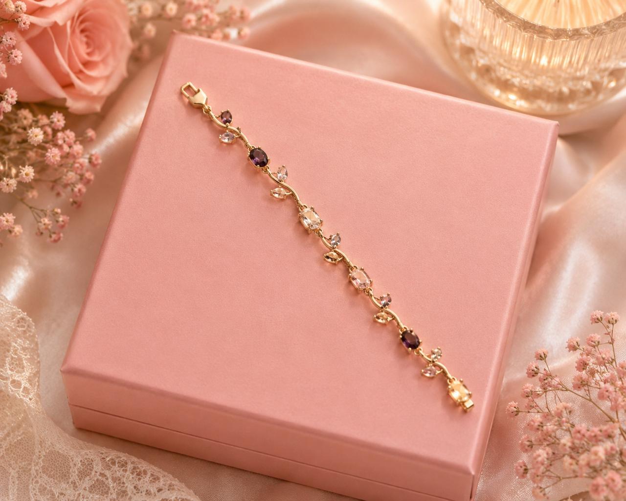 White-Maroon Anti Tarnish Tulip Bracelet