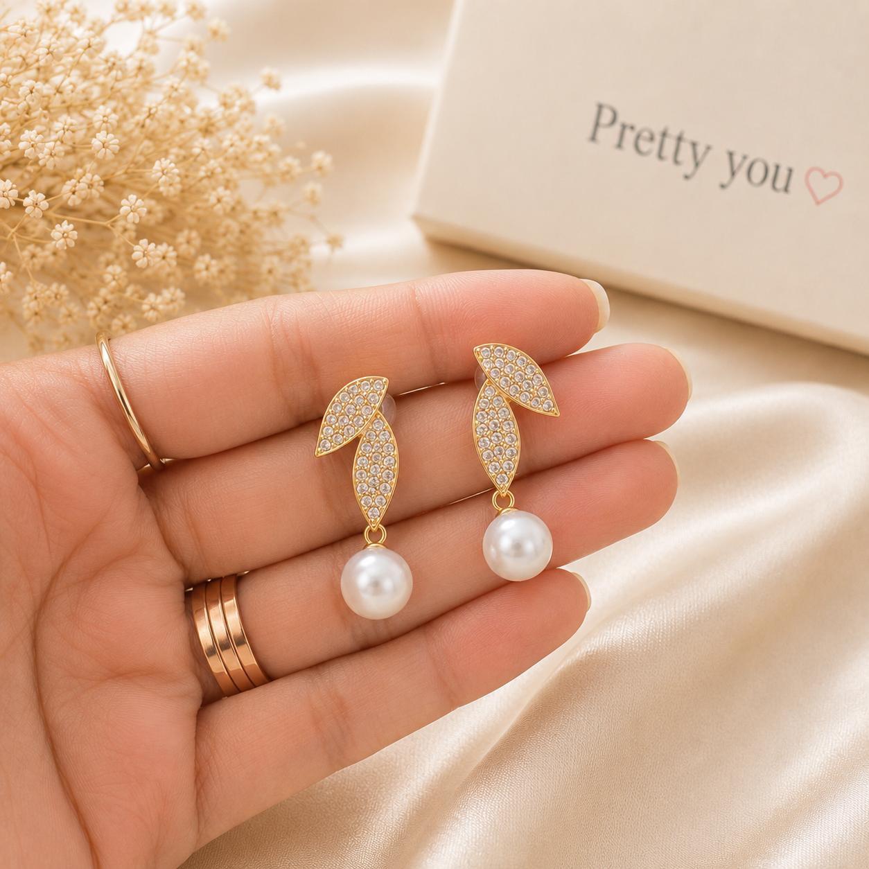 Aurora Leaf Pearl Earrings