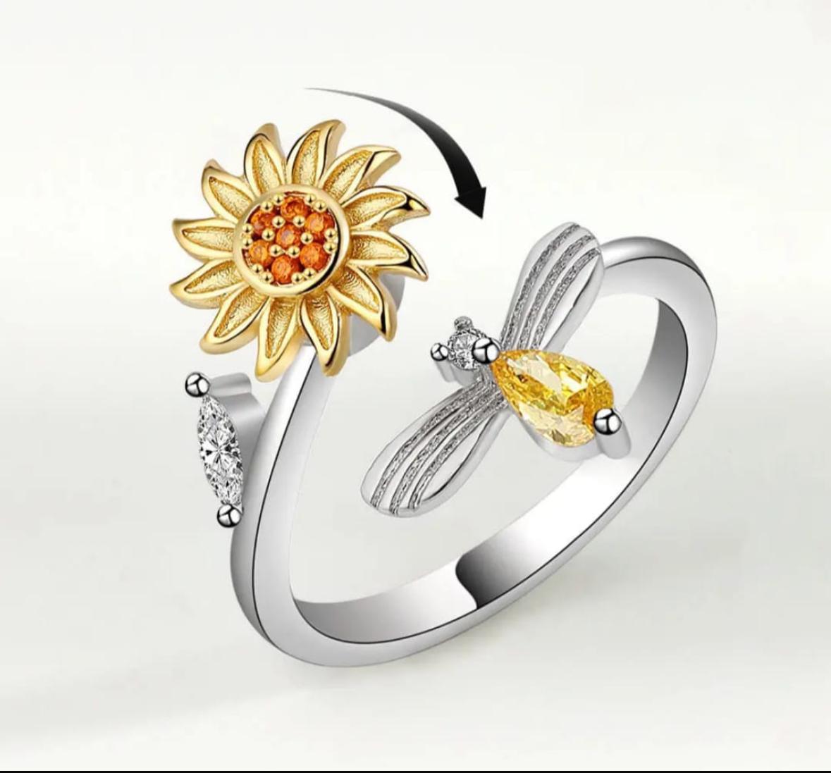 Sunflower Adjustable Ring-Silver
