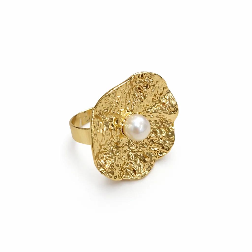 Golden Sunflare Pearl Ring
