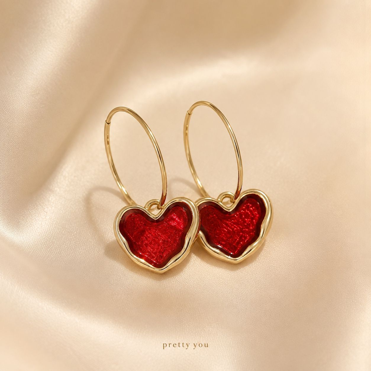 Ruby Heart Hoops