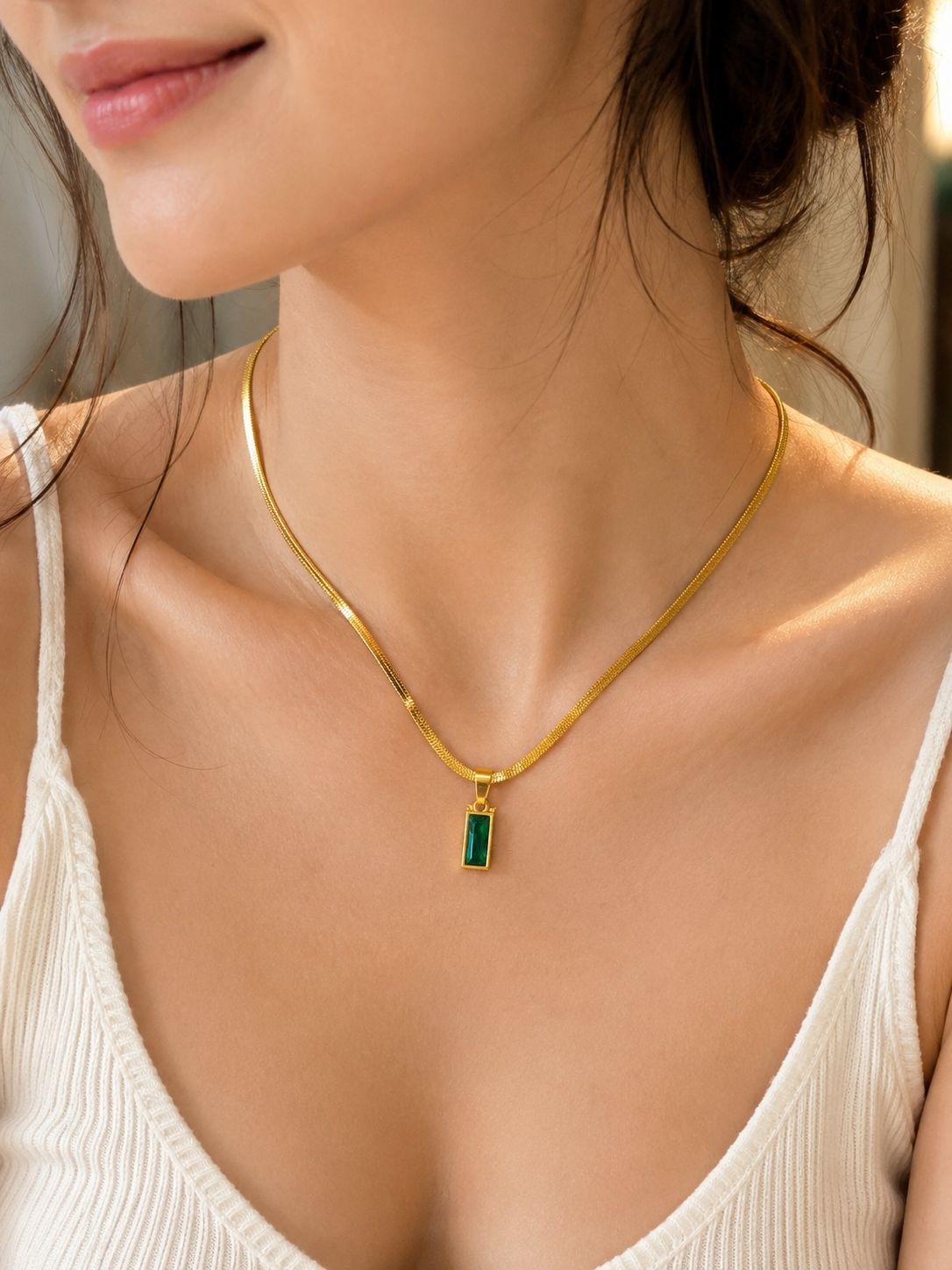 Anti Tarnish Green drop Necklace