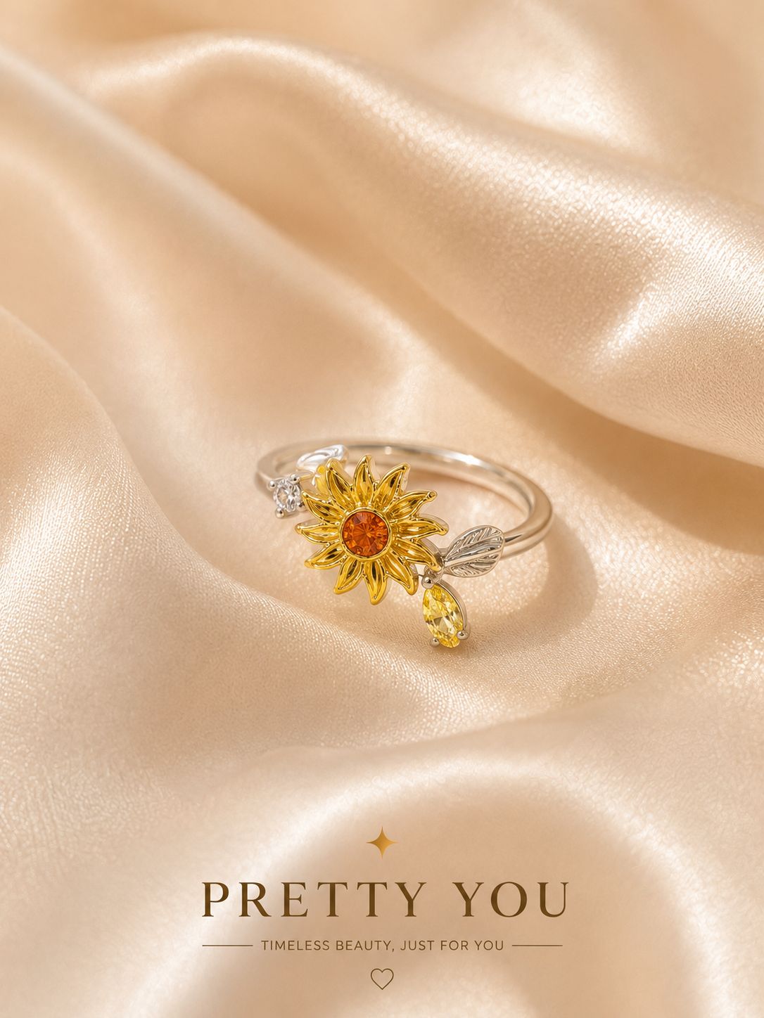 Sunflower Adjustable Ring-Silver